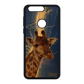 Coque Honor 8 En Bois Silicone Girafe Bumper Eclair Afrique Foudre Bleu Orage Noir Animal Design Tache Animaux Smartphone Gel Savane