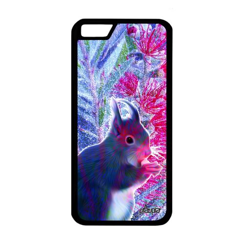 Coque iPhone 6 6S silicone ecureuil fleurs etui design bleu dessin antichoc nature mobile mignon animal animaux foret de