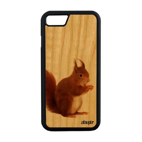 Coque Pour Iphone 8 En Bois Silicone Ecureuil Design Animal De Protection Frêne 4g Noir Mignon Foret Animaux Marron
