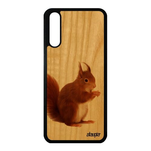 Coque Huawei P20 en bois silicone ecureuil TPU foret design de protection case telephone animal mignon personnalisé animaux marron