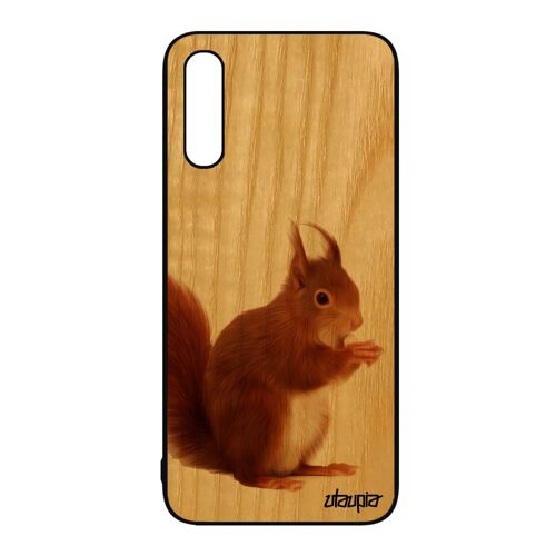 Coque de protection Galaxy A50 en bois silicone ecureuil 4G foret marron animaux design mignon case animal pas cher Samsung