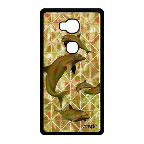 Coque Pour Honor 5x Silicone Dauphin Marsouin Gel Ocean Huawei Cover Vert Mer Noir Design Graphique Mobile Animal Geometrie Antichoc