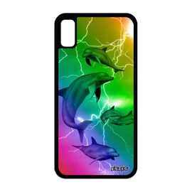 Coque Silicone Dauphin Iphone Xr Marin Jaune Eclair Arc En Ciel Animal Design Multicolore Etui Animaux Unique 4g Ocean Mer De