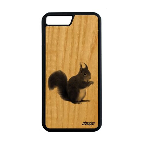 Coque Iphone 8+ Plus En Bois Silicone Ecureuil Design Foret Unique Souple Nature Etui Mobile De Protection Animal Animaux Gris