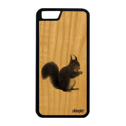 Coque bois iPhone 6+ 6S+ Plus silicone ecureuil foret jolie design mignon 64 Go nature gris animaux smartphone antichoc animal