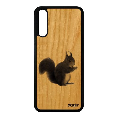 Coque Huawei P20 En Bois Silicone Ecureuil Pas Cher Jolie Design De Protection Foret Mignon Animal Personnalisé Nature Gris Animaux