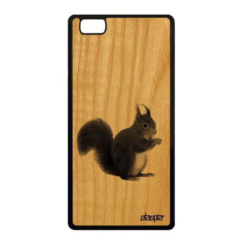 Coque P8 Lite 2015 bois silicone ecureuil animaux portable telephone mobile animal nature mignon gris foret jolie ALE-L04 de Huawei