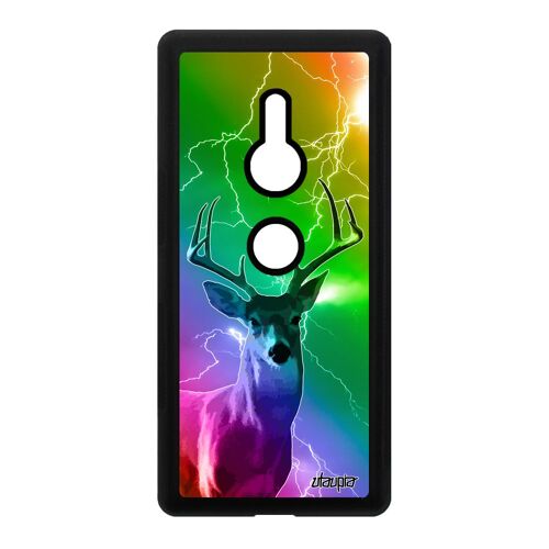 Coque Sony Xperia XZ2 silicone cerf arc en ciel foret animal design brame case animaux multicolore faon gibier biche eclair 4G vert