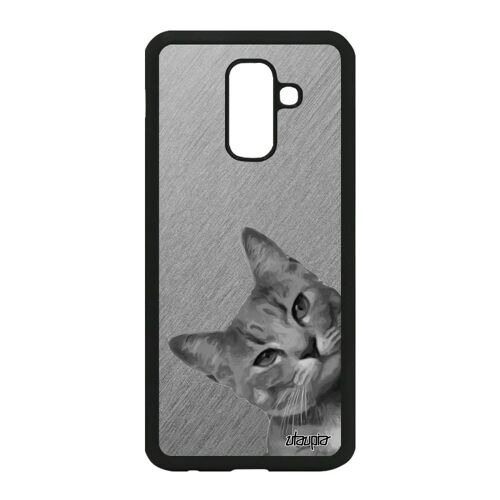 Coque de protection pour Samsung A6+ Plus 2018 silicone chat case design felin matou lol cat animal dessin animaux alu gris galaxy