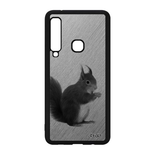 Coque pour A9 2018 en silicone ecureuil etui animaux animal gris unique design rigide dessin foret metal effet mignon Samsung galaxy