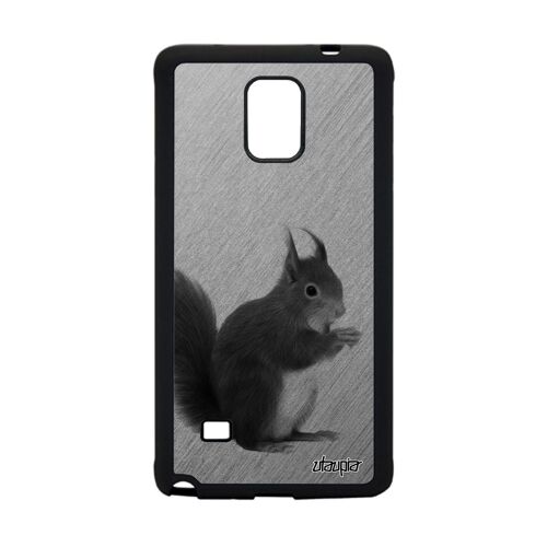 Coque Samsung Galaxy Note 4 En Silicone Ecureuil Rigide Mignon Dessin Animaux Animal Telephone Noir Foret Gris Housse Design Effet