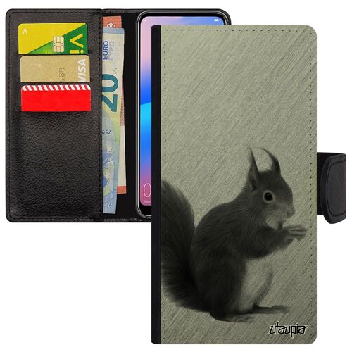 Coque Ecureuil À Rabat A10 Portefeuille Porte Cartes Mobile Gris Foret Animal Design Telephone Etui Effet Animaux En Samsung Galaxy