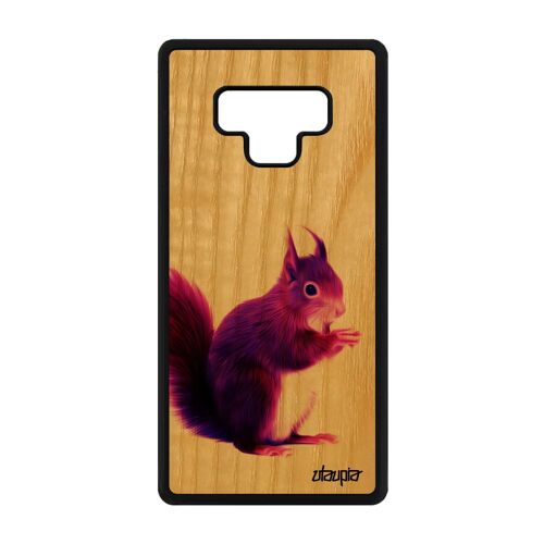 Coque en bois Note 9 et silicone ecureuil design foret mignon nature de protection etui mobile animaux violet animal Samsung galaxy