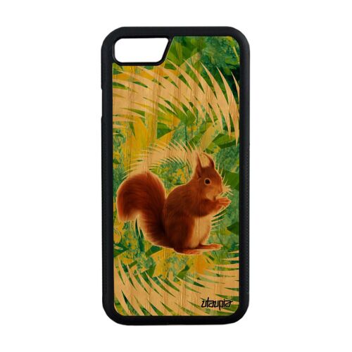 Coque Antichoc Iphone 8 En Bois Silicone Ecureuil Mignon Design Cover 4g Mandala Foret Vert Animal Texture Housse Animaux