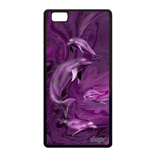 Coque Dauphin Huawei P8 Lite 2015 Silicone Animal Souple Violet Animaux Marsouin Marbre Peinture Ocean Design Marin Mer Personnalisé