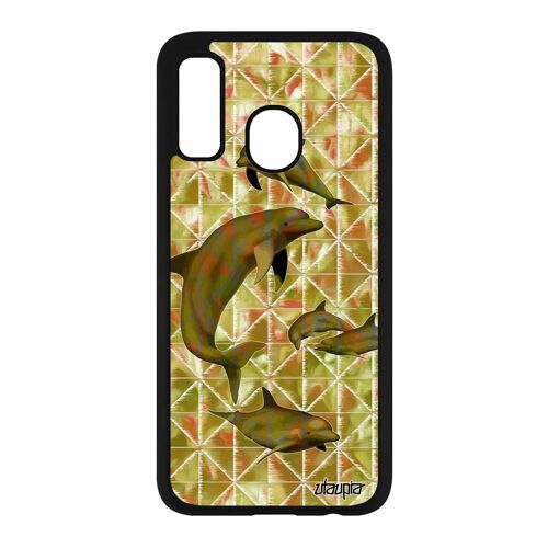 Coque Silicone Galaxy A40 Dauphin Noir Fonds Marins Design Vert Animal Animaux Graphique Ocean Bumper Smartphone Antichoc De Samsung