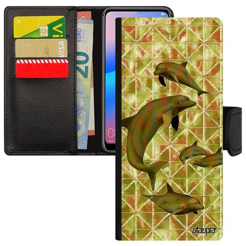 Coque Galaxy A05s Rabat Dauphin Leather Pas Cher Mer Ocean Geometrie Fonds Marins Etui Design Graphique Animaux Marsouin De Samsung
