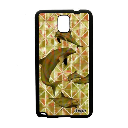 Coque Note 3 silicone dauphin telephone antichoc ocean 4G vert marsouin fonds marins animaux design unique geometrie Samsung galaxy