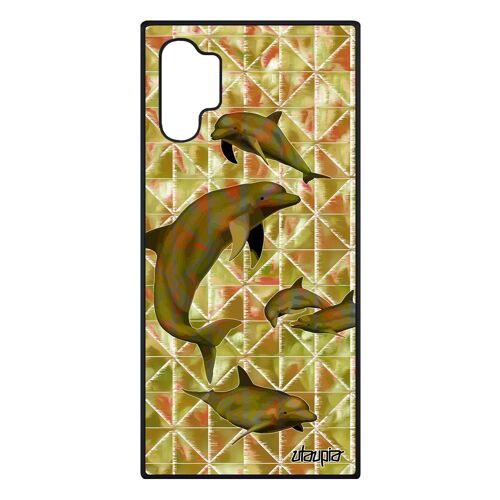 Coque En Silicone Dauphin Note 10+ Plus Marsouin Noir Animal Design 4g Aluminium Fonds Marins Graphique Geometrie Mer Samsung Galaxy