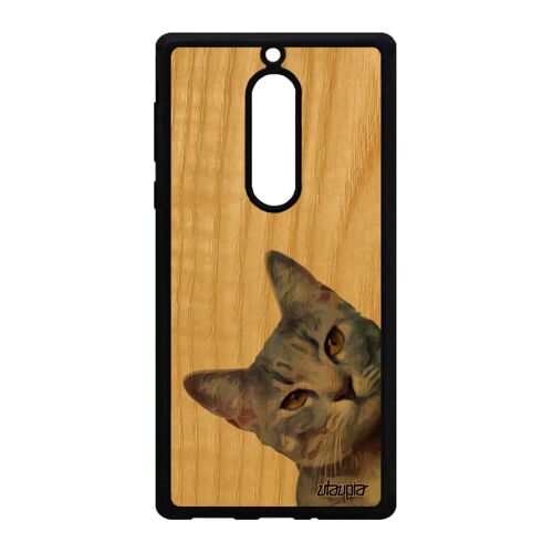 Coque De Protection Nokia 5 Bois Silicone Chat Felin Rigide Nature Chaton Lolcat Bumper Jolie Animal Portable Minou Animaux Design