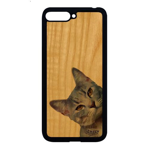 Coque Pour Huawei Y6 2018 Bois Silicone Chat Noir Nature Jolie Chaton Dessin Minou Frêne Animaux Gel Gris Felin Lolcat Design Rigide