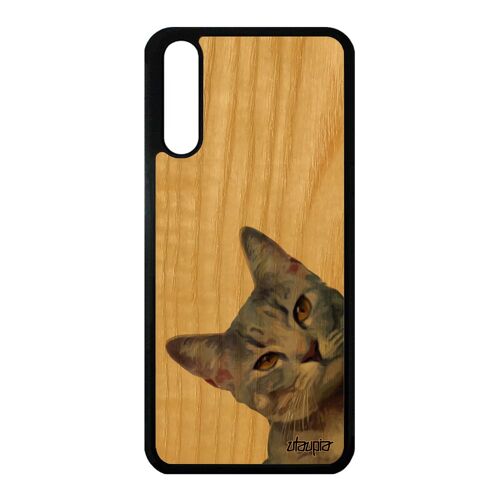 Coque chat de protection pour P20 en bois silicone minou portable smartphone felin jolie design animal gris lolcat EML-L09 Huawei