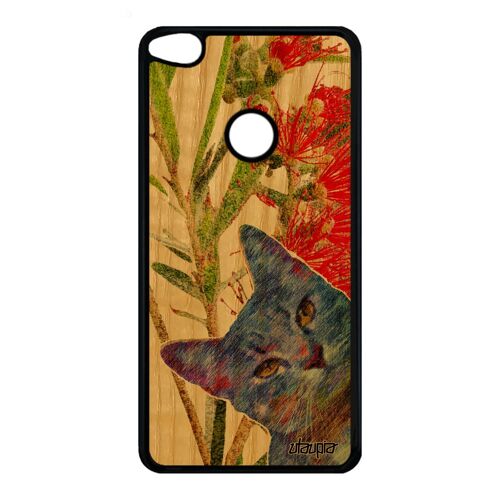 Coque P8/P9 Lite 2017 Bois Silicone Chat Animal Housse Animaux Personnalisé Matou Peinture Fleurs Lol Cat Chaton Nature Etui Huawei