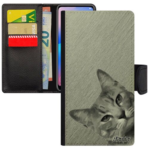 Coque Telephone Pour Mate 20 Rabat Porte Cartes Chat Effet Felin Gris Lol Cat Smartphone Antichoc Magnetique Matou Dessin De Huawei