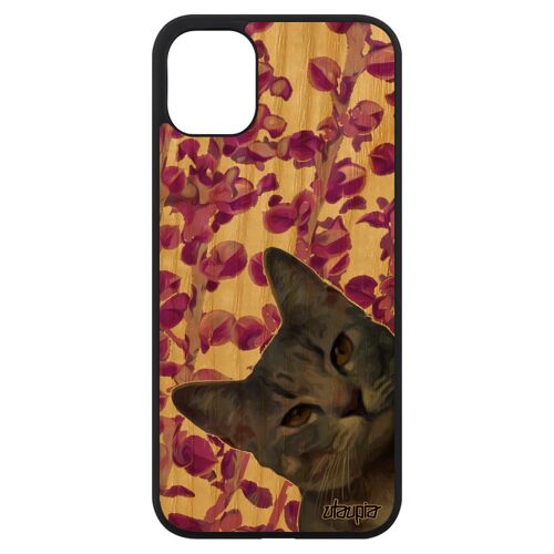 Coque Iphone 11 Bois Silicone Chat Animal Chaton Felin Smartphone Animaux Design Etui Matou Lol Cat Nature Plante Pas Cher