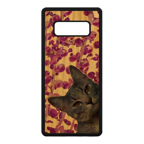 Coque en bois silicone pour Galaxy Note 8 chat lol cat design rose animal animaux plante matou portable rigide de protection Samsung