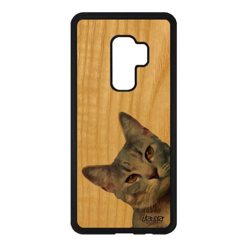 Coque Bois Pour Samsung S9+ Plus Silicone Chat Telephone Nature Felin Mobile Minou Animaux De Protection Animal Jolie Design Galaxy