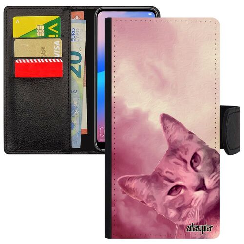 Coque Chat Mate 20 Pro Cuir Portefeuille Silicone Cover Matou Rose Etui Mobile Nuage Aimantée Animal Chaton Lol Cat Housse De Huawei