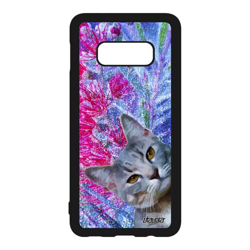 Coque Silicone Galaxy S10e Chat Noir Minou Chaton Animaux Smartphone Lolcat Bleu Felin Aluminium Nature Fleurs Design Dessin Samsung