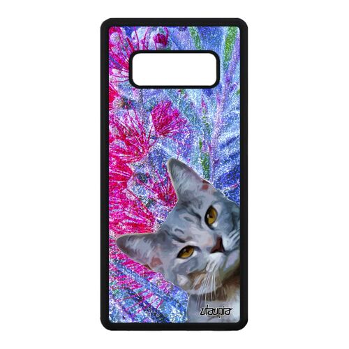 Coque Note 8 silicone chat minou smartphone nature noir dessin design animaux chaton felin fleurs animal caoutchouc Samsung galaxy