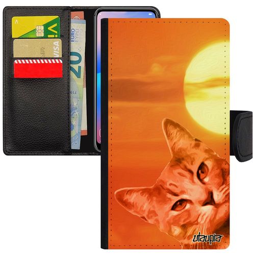 Coque Iphone 12 Mini Simili Cuir Rabat Chat Flip Case Animaux Orange Couché De Soleil Lol Cat Animal Matou Design Antichoc 4g