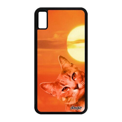 Coque antichoc iPhone XS Max en silicone chat animal pas cher ciel animaux couché de soleil matou housse orange chaton felin