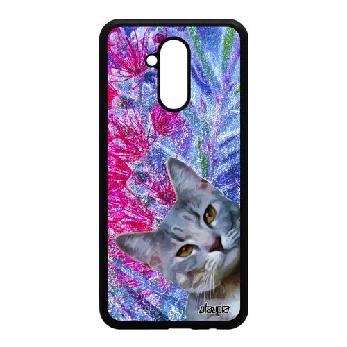 Coque Telephone Huawei Mate 20 Lite En Silicone Chat Bleu Housse Nature De Protection 4g Design Pas Cher Fleurs Animaux Dessin Felin