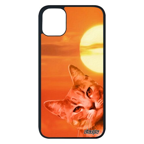 Coque iPhone 11 pro max en silicone chat ciel lol cat telephone couché de soleil unique mobile case orange animal matou design