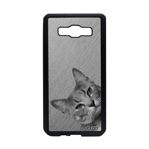 Coque en silicone Galaxy A5 2015 chat gris antichoc telephone bumper animal animaux chaton effet lol cat alu housse matou 4G Samsung