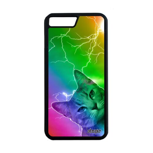 Coque antichoc iPhone 8+ Plus en silicone chat chaton TPU multicolore vert minou animal lolcat design felin caoutchouc eclair