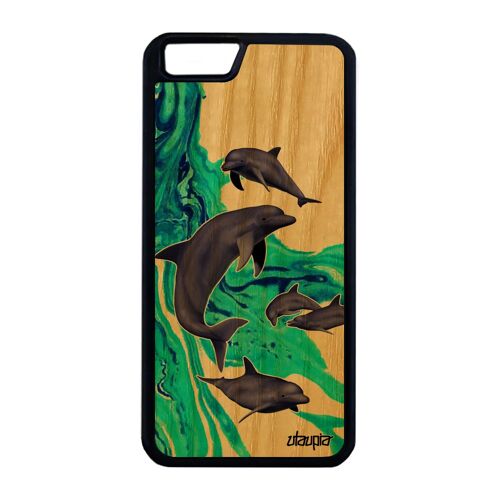 Coque De Protection Iphone 6+ 6s+ Plus Bois Silicone Dauphin Smartphone Motif 32 Go Animal Ocean Design Peinture Marsouin Case