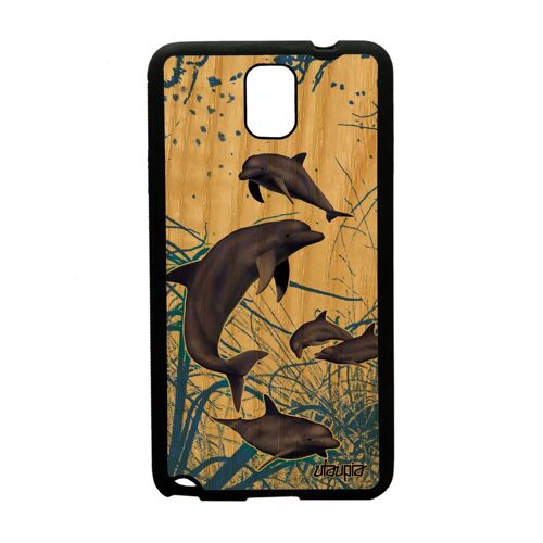 Coque Samsung Note 3 En Bois Veritable Silicone Dauphin Algue Dual Sim Bleu Fonds Marins De Protection Marsouin Mobile Animal Galaxy