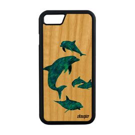 Coque En Bois Silicone Iphone 8 Dauphin Design Smartphone Bleu De Protection Marin Nature Ocean Mer Case Telephone Jolie