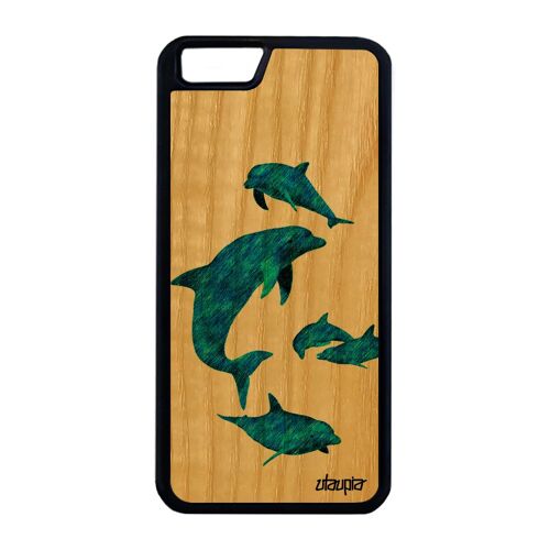 Coque Bois Dauphin Pour Iphone 6+ 6s+ Plus Silicone Housse Ocean Animaux Marsouin Original Design Mer Nature Telephone Marin