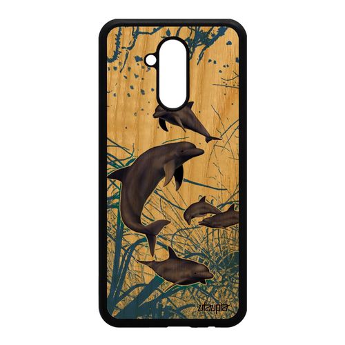 Coque Huawei Mate 20 Lite Bois Silicone Dauphin Smartphone Ocean Marsouin Housse Nature Fonds Marins Mer Telephone Design Etui Bleu