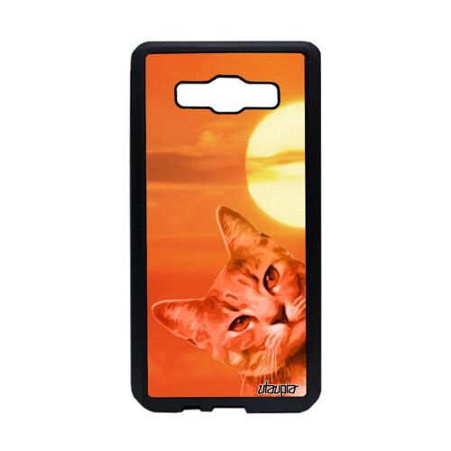Coque Samsung Galaxy A5 2015 Silicone Chat Felin Design Unique Ciel Orange Etui Chaton Matou Personnalisé Animaux Lol Cat Portable