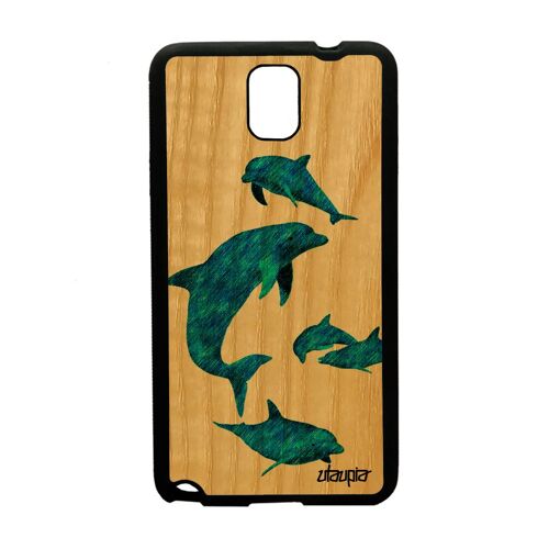 Coque Pour Samsung Galaxy Note 3 Bois Silicone Dauphin Etui Animaux Rigide Nature Marsouin Jolie Mer Animal Housse Design Unique De