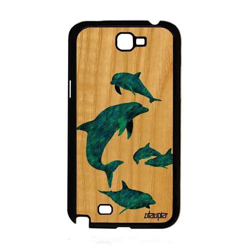 Coque Pour Samsung Galaxy Note 2 En Bois Silicone Dauphin Design Animaux Ocean Telephone Tpu Nature Housse Smartphone Antichoc Jolie