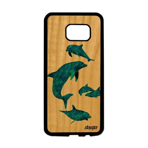 Coque Bois Pour Samsung S7 Edge Silicone Dauphin Jolie Mer Design Case Housse Personnalisé Marin Nature Animaux Animal Bleu Galaxy