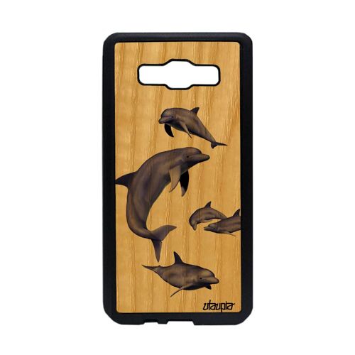 Coque Pour Samsung A5 2015 Bois Silicone Dauphin Caoutchouc Animal Portable Gris Fonds Marins Nature Peinture Animaux Design Galaxy